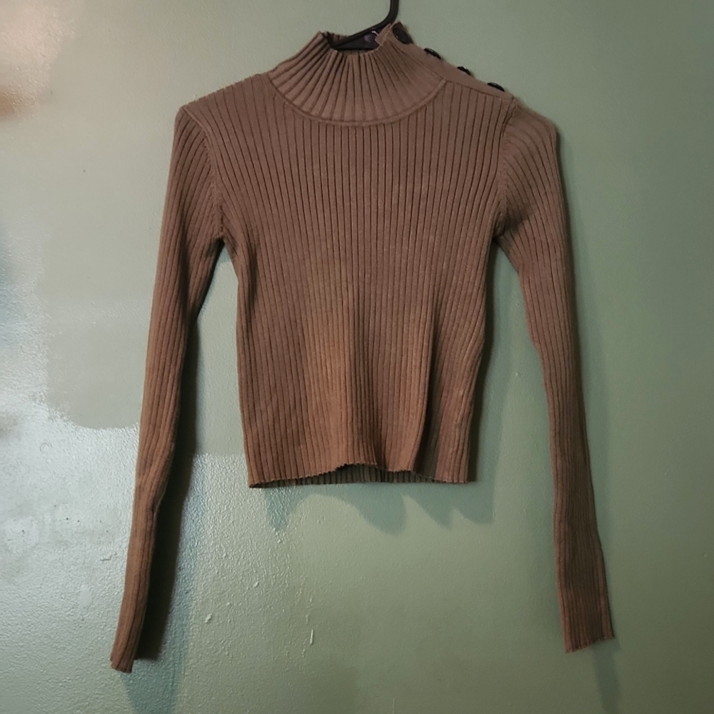 Green Turtleneck Crop Top Sweater